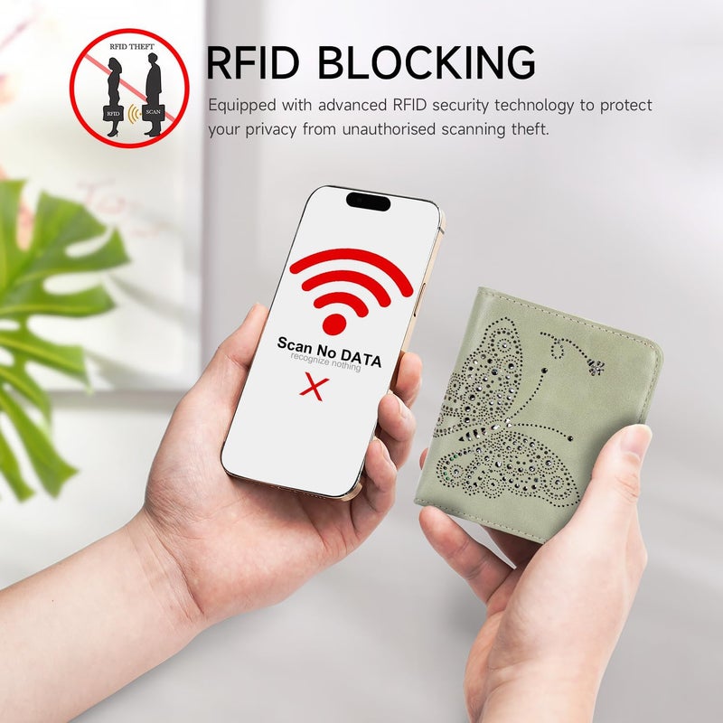 KITEVIUN محفظة RFID صغيرة للنساء رفيعة جداً محفظة نسائية مدمجة صغيرة قابلة للطي محفظة جيب للسيدات باللون الأخضر - Image 5